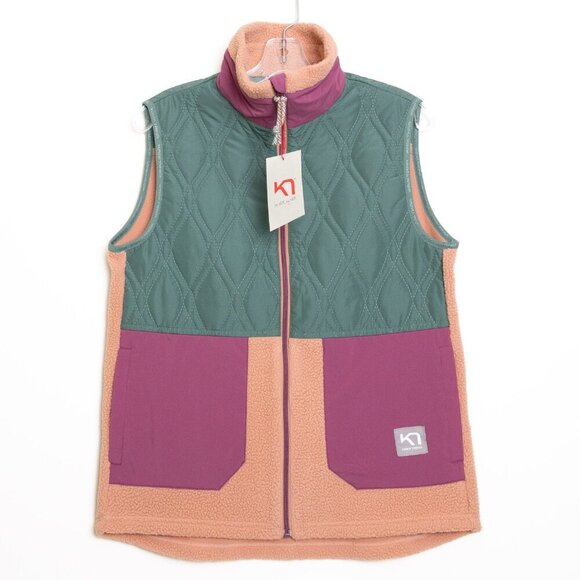 Kari Traa Rothe Quilted Vest Fleece Full Zip Warm Cozy Color Block - Picture 3 of 15